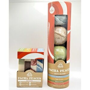 Pacha Peaces Bar Soap Variety Pack and Bath Bomb Artisanal Limited Edition 2 Set